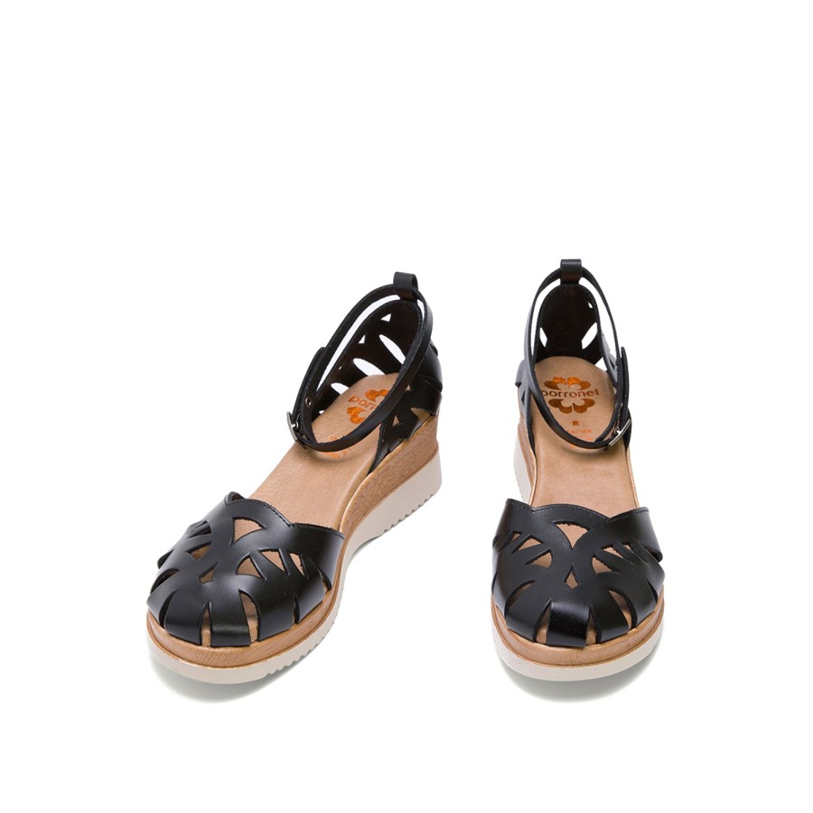 Sandals PORRONET | Black Leather Wedge With Enclosed Toe