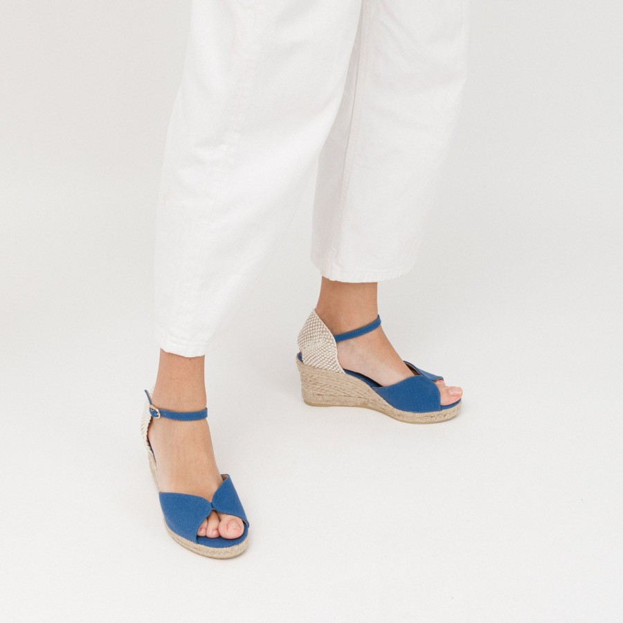 Sandals MISWEAR | Blue Wedge Espadrilles With Peep Toe