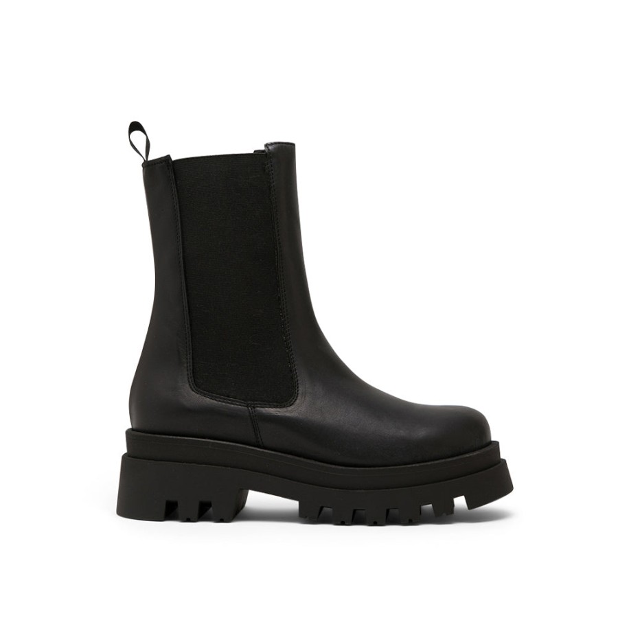 Boots MISWEAR | Black Leather Chelsea Boots With Side Elastic