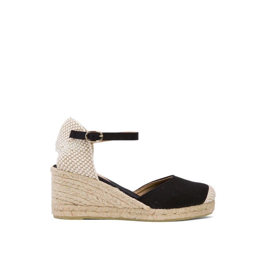 Sandals MISWEAR | Black Wedge Espadrilles With Buckle Up