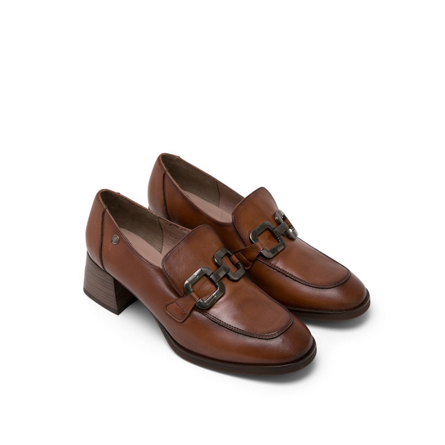 Shoes MISWEAR | Brown Leather Low-Heel Loafers With Horsebit