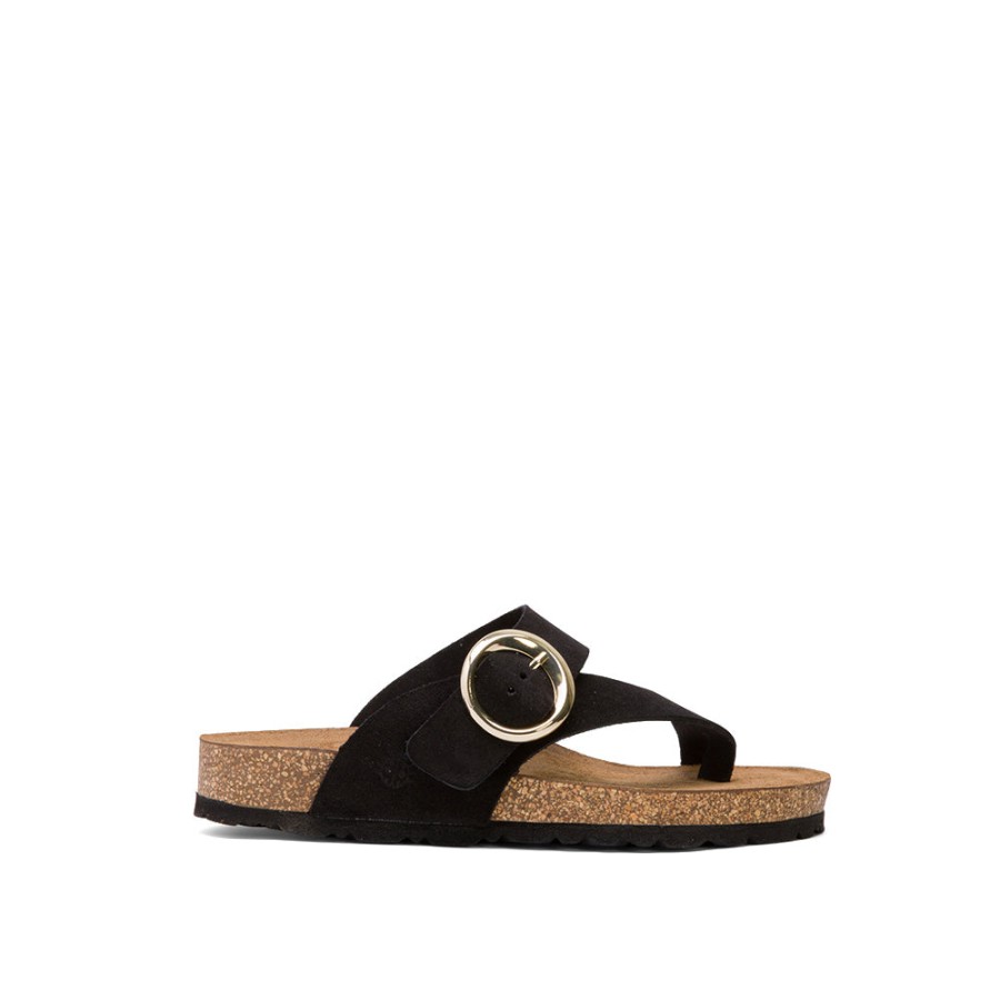 Sandals YOKONO | Black Leather Slide Sandals With Buckle Strap