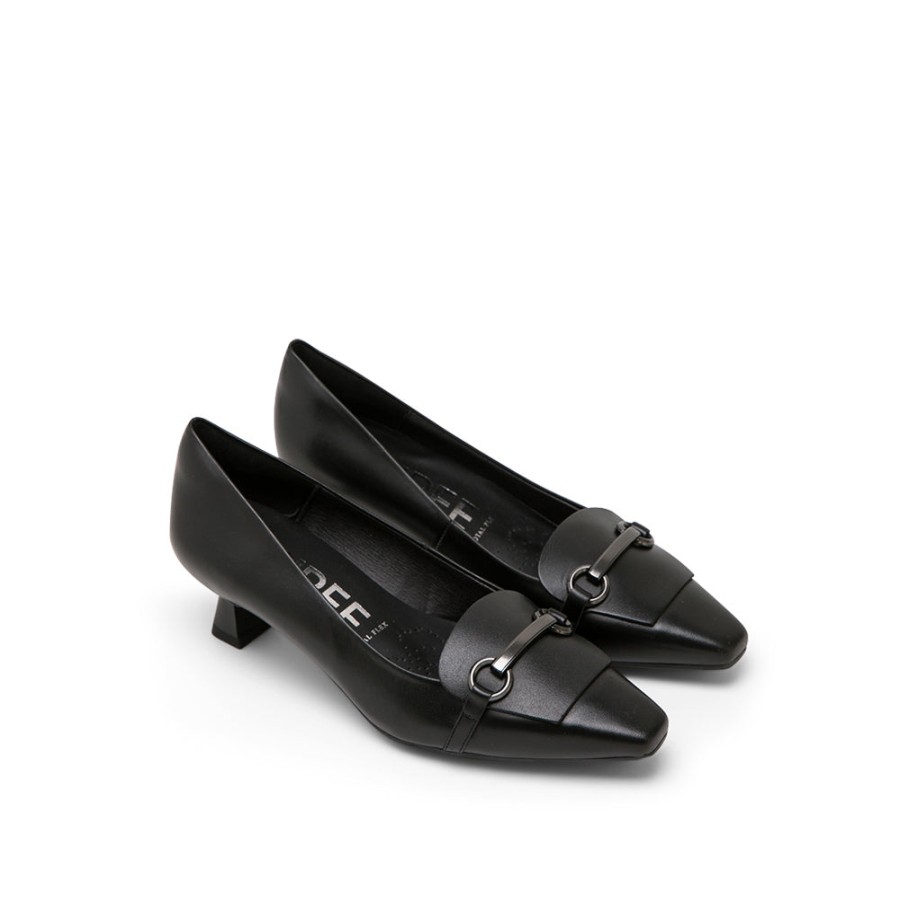 Heels DESIREE | Black Leather Stiletto Mid Heel With Horsebit Buckle