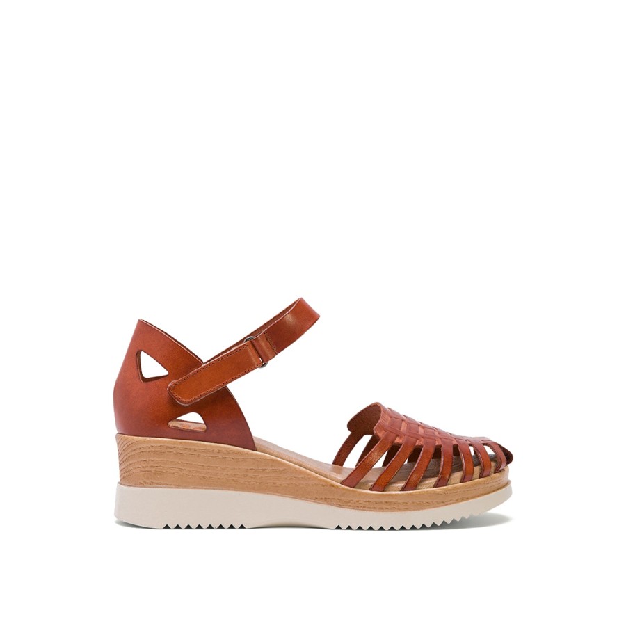 Sandals PORRONET | Brown Leather Wedge With Scratch Straps