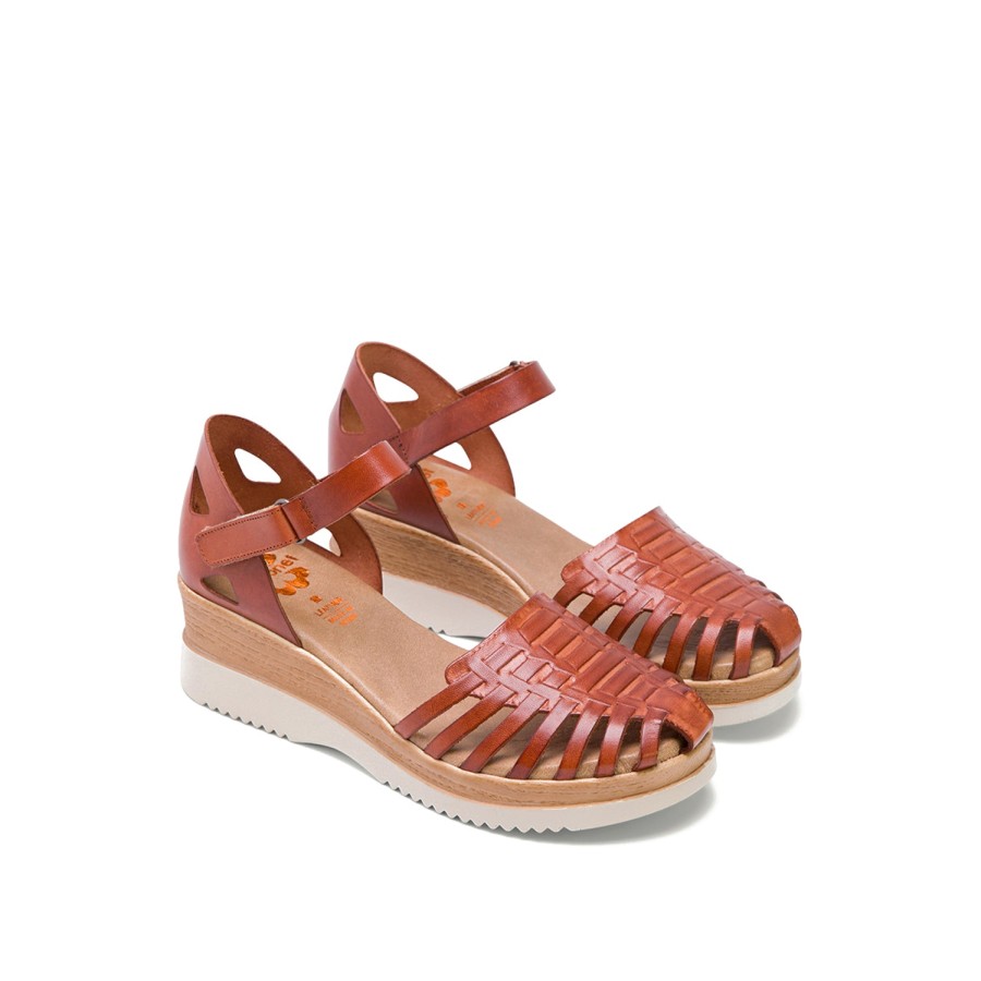 Sandals PORRONET | Brown Leather Wedge With Scratch Straps