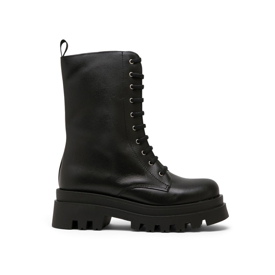 Boots MISWEAR | Black Leather Combat Boots With Lace-Up