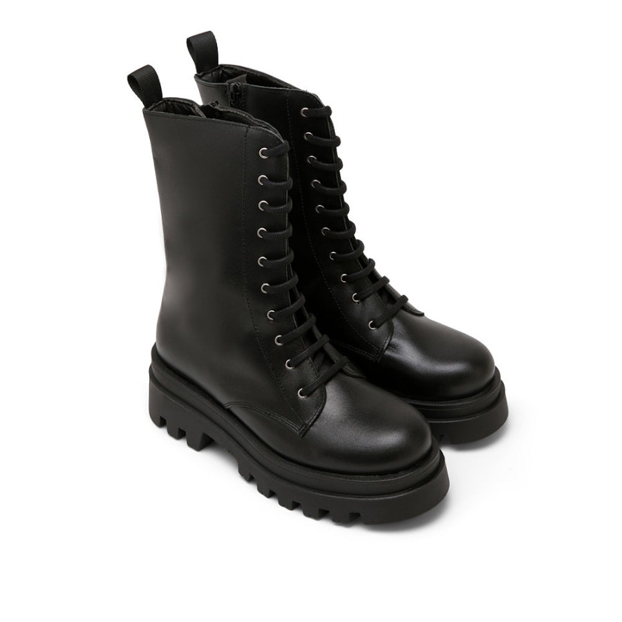 Boots MISWEAR | Black Leather Combat Boots With Lace-Up