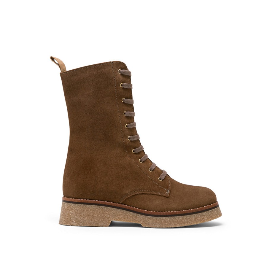 Boots MISWEAR | Brown Suede Combat Boots With Lace-Up