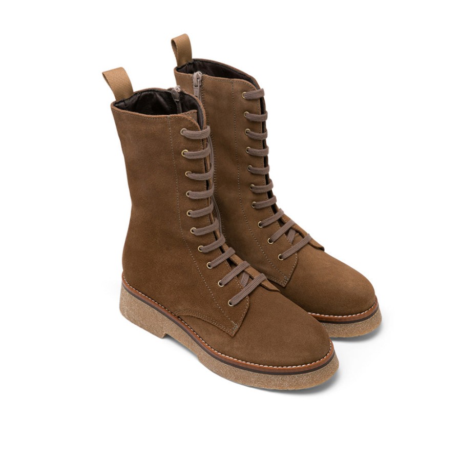 Boots MISWEAR | Brown Suede Combat Boots With Lace-Up