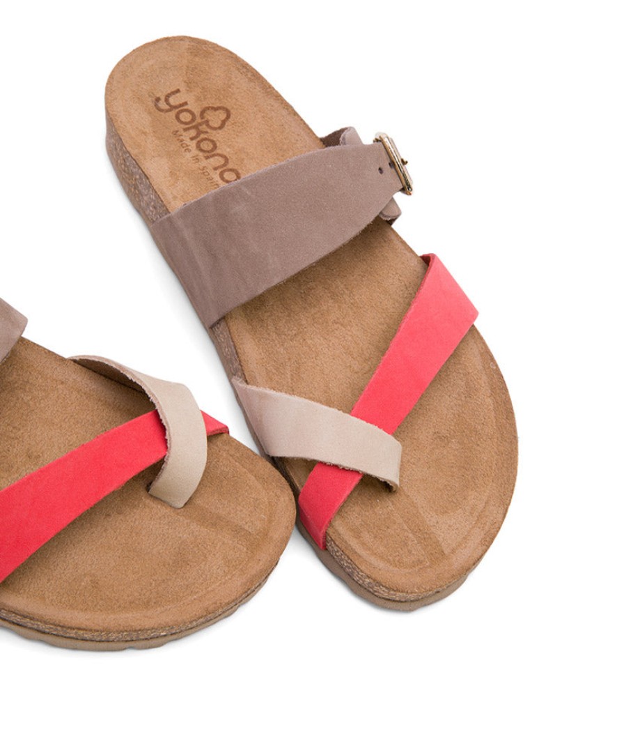 Sandals YOKONO | Coral Leather Slide Sandals With Buckle Strap