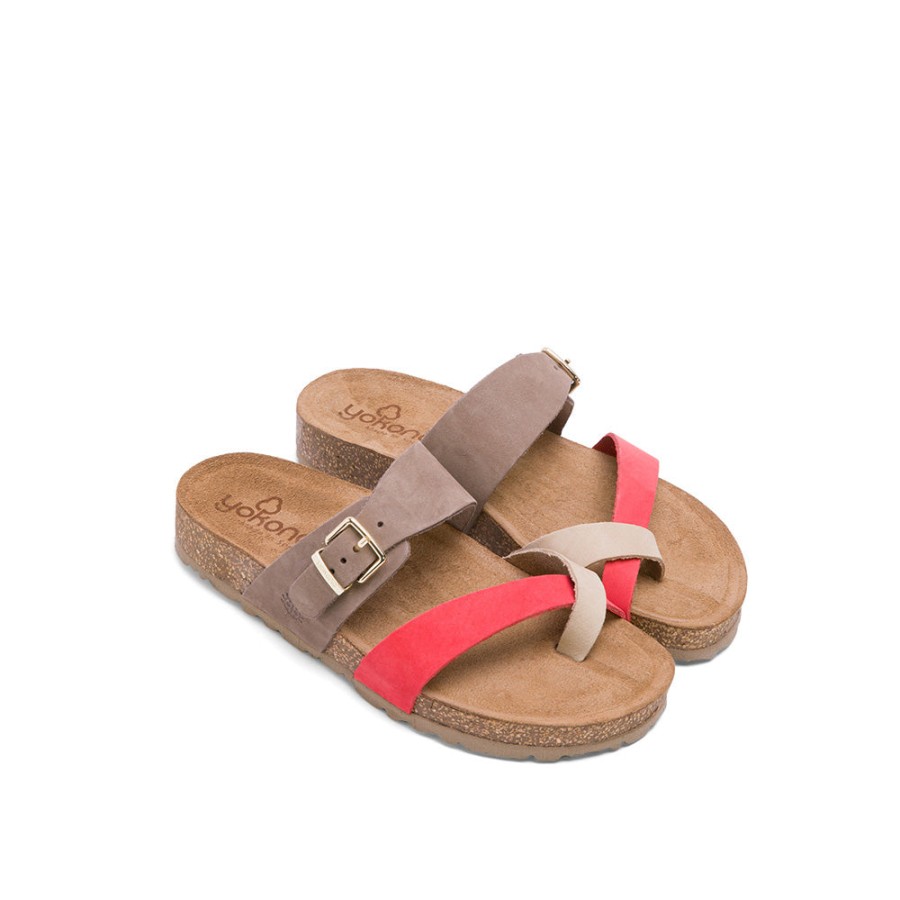 Sandals YOKONO | Coral Leather Slide Sandals With Buckle Strap