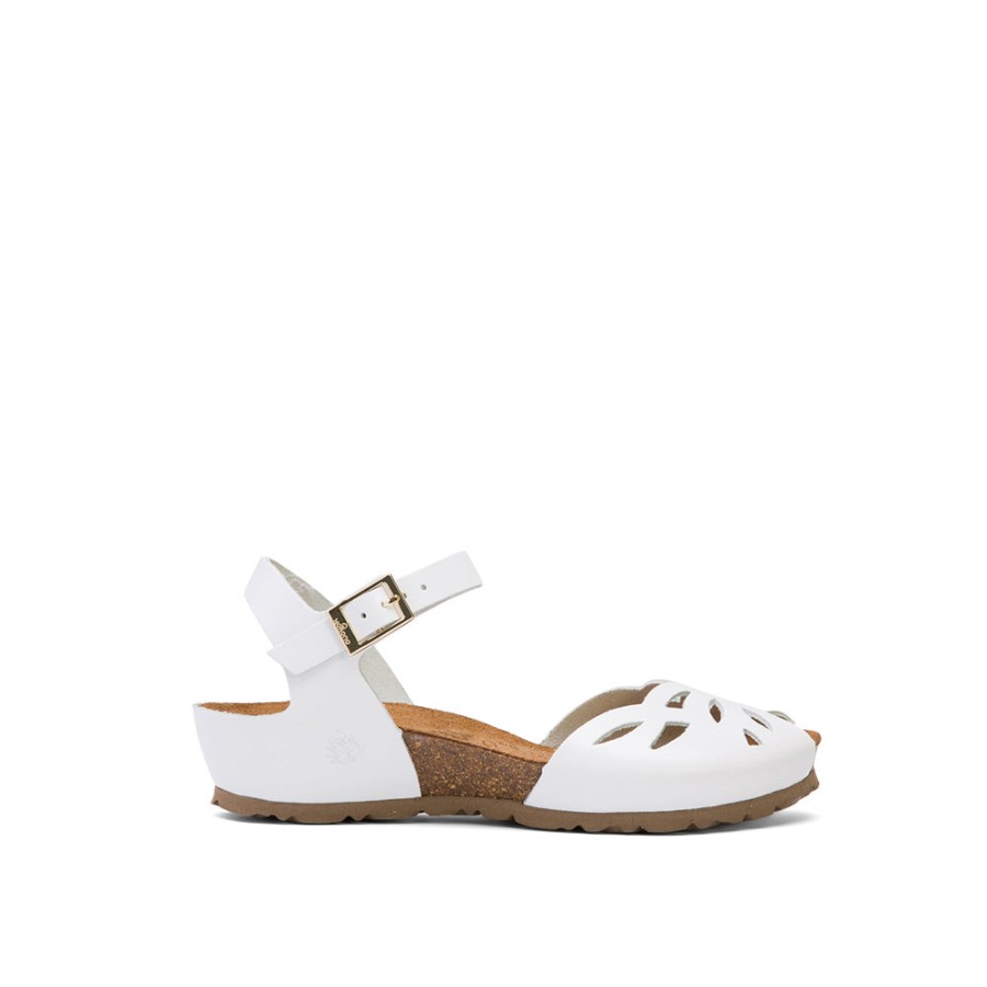 Sandals YOKONO | White Leather Flat Sandals With Peep Toe