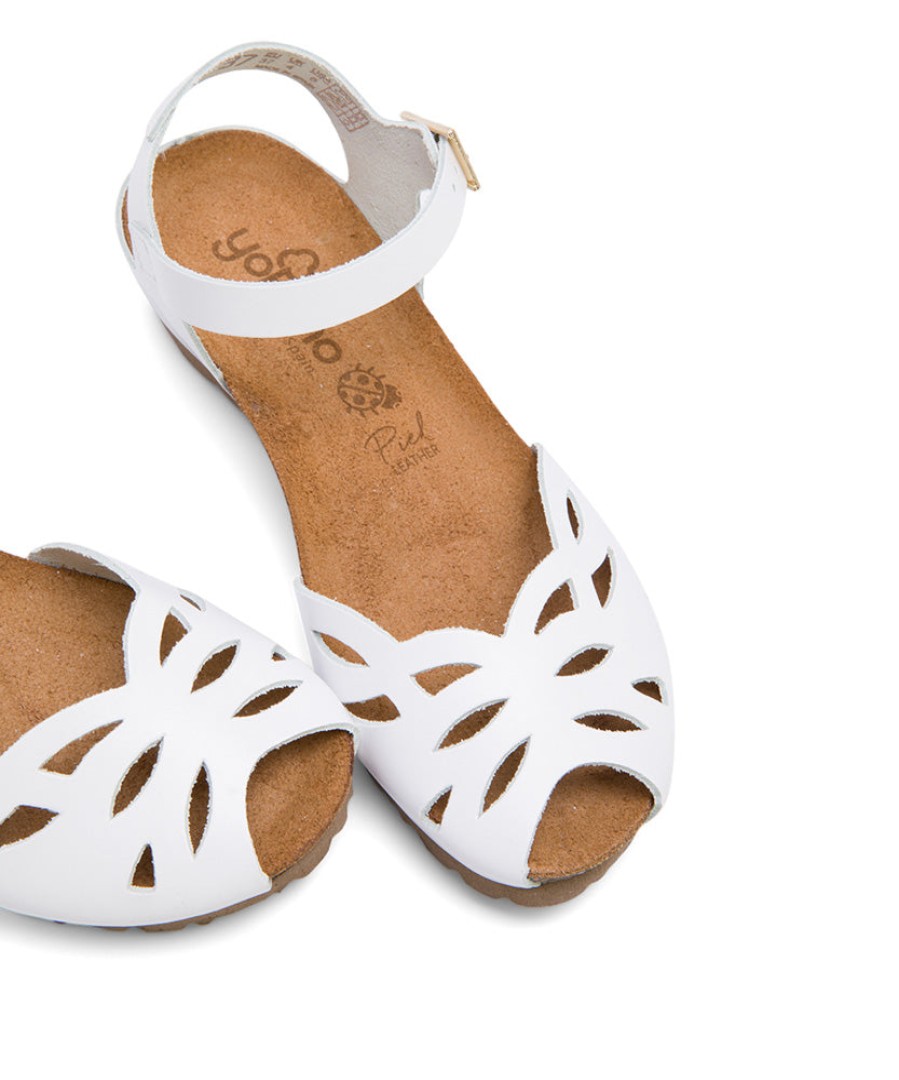 Sandals YOKONO | White Leather Flat Sandals With Peep Toe