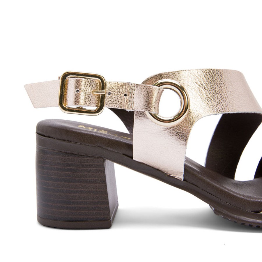 Heels MISWEAR | Platinum Leather Heeled Sandals With Asymmetrical Strap