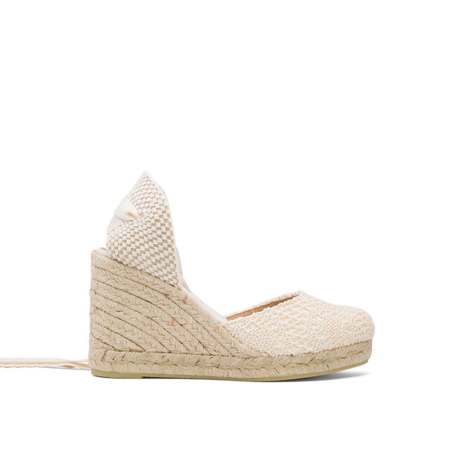 Sandals MISWEAR | White Wedge Lace-Up Espadrilles With Lace Knitting