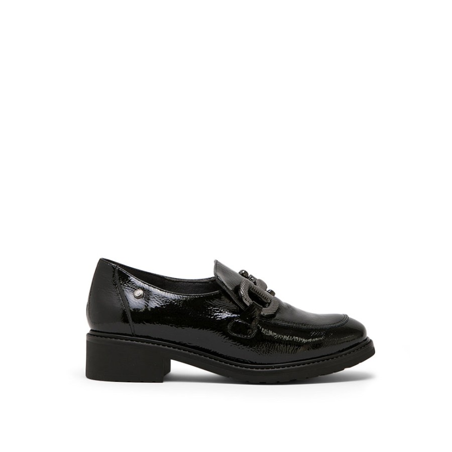 Shoes MISWEAR | Black Patent Leather Loafers With Horsebit Buckle