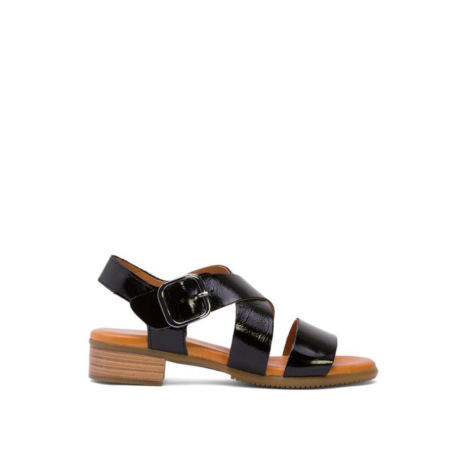 Sandals MISWEAR | Black Leather Flat Sandals With Crossover Strap