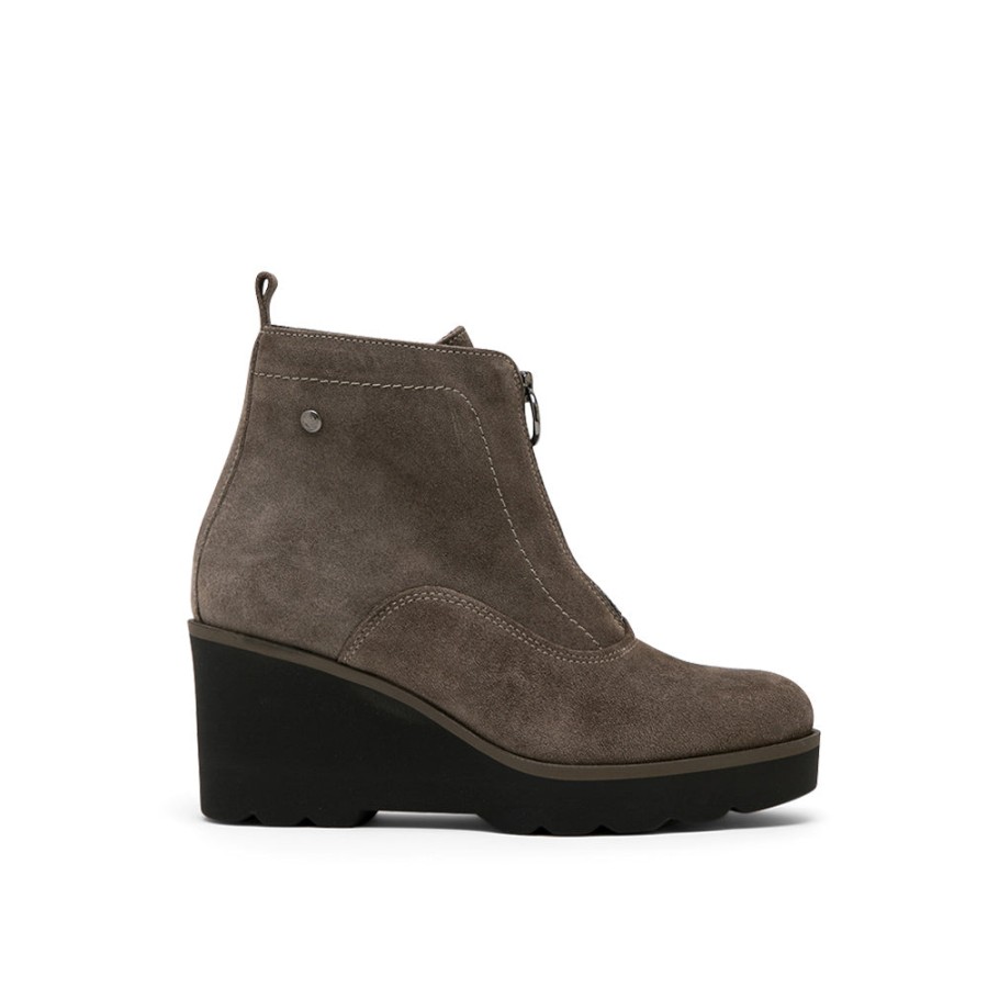 Ankle Boots MISWEAR | Gray Suede Wedge Ankle Boots With Front Zip