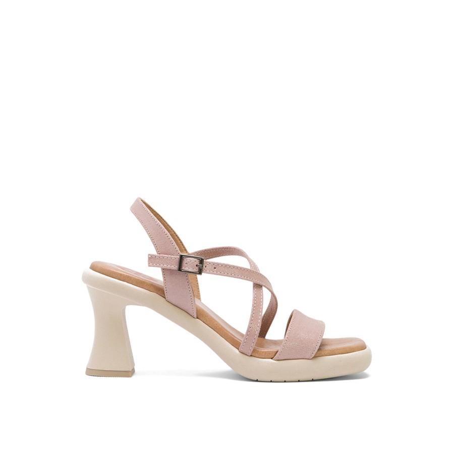 Heels PORRONET | Rose Leather Heeled Sandals With Crossover Strap