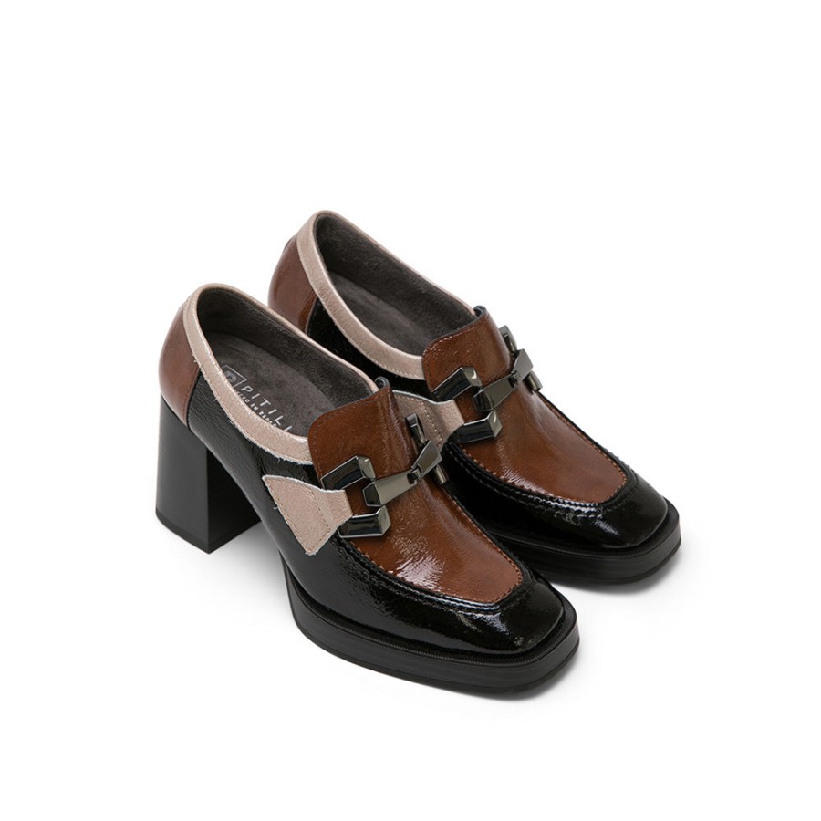 Heels PITILLOS | Two-Tone Leather High Heel Loafers With Horsebit