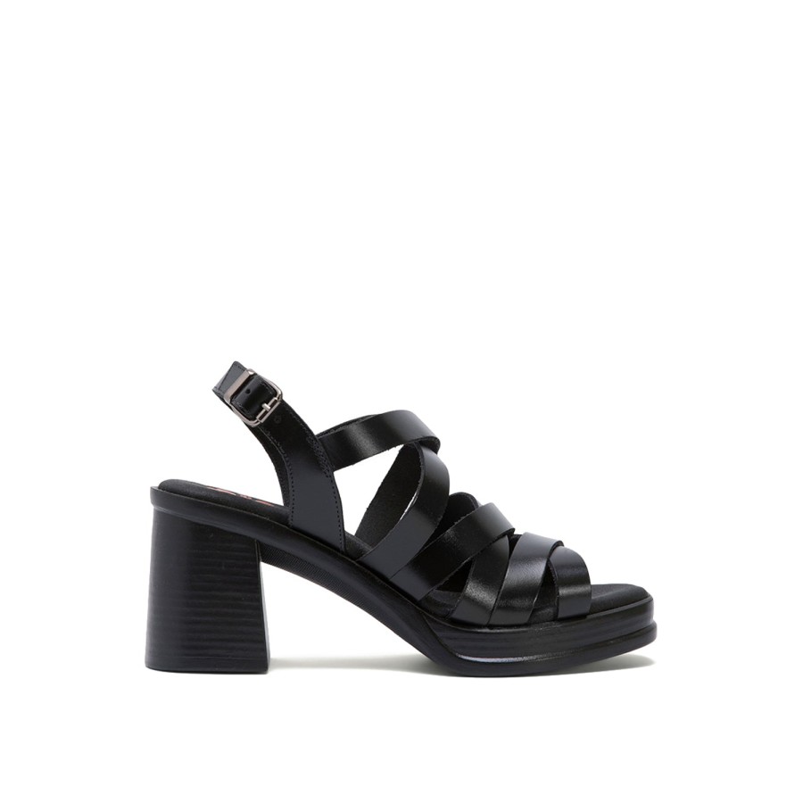 Heels PORRONET | Black Leather Heeled Sandals With Crossover Strap