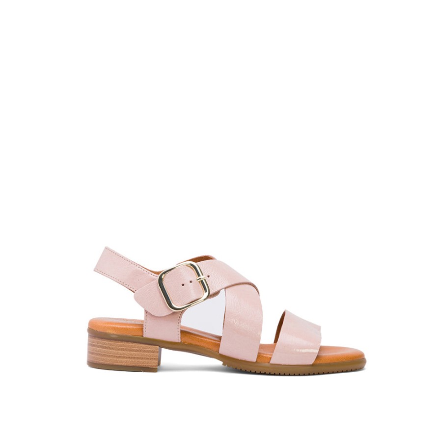 Sandals MISWEAR | Rose Pink Leather Flat Sandals With Crossover Strap