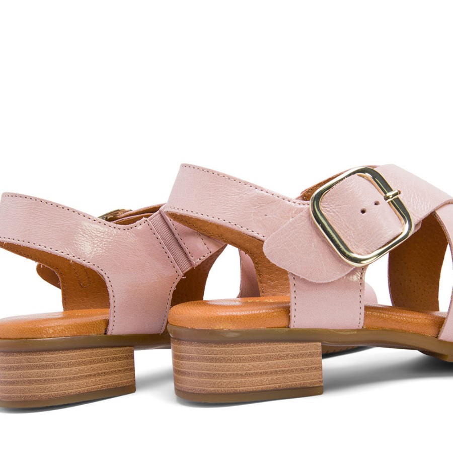 Sandals MISWEAR | Rose Pink Leather Flat Sandals With Crossover Strap