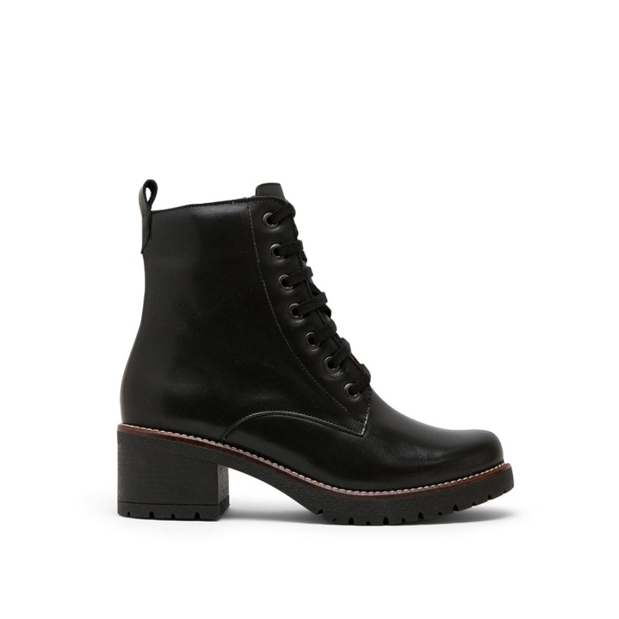 Ankle Boots PITILLOS | Black Leather Mid-Heel Combat Boots