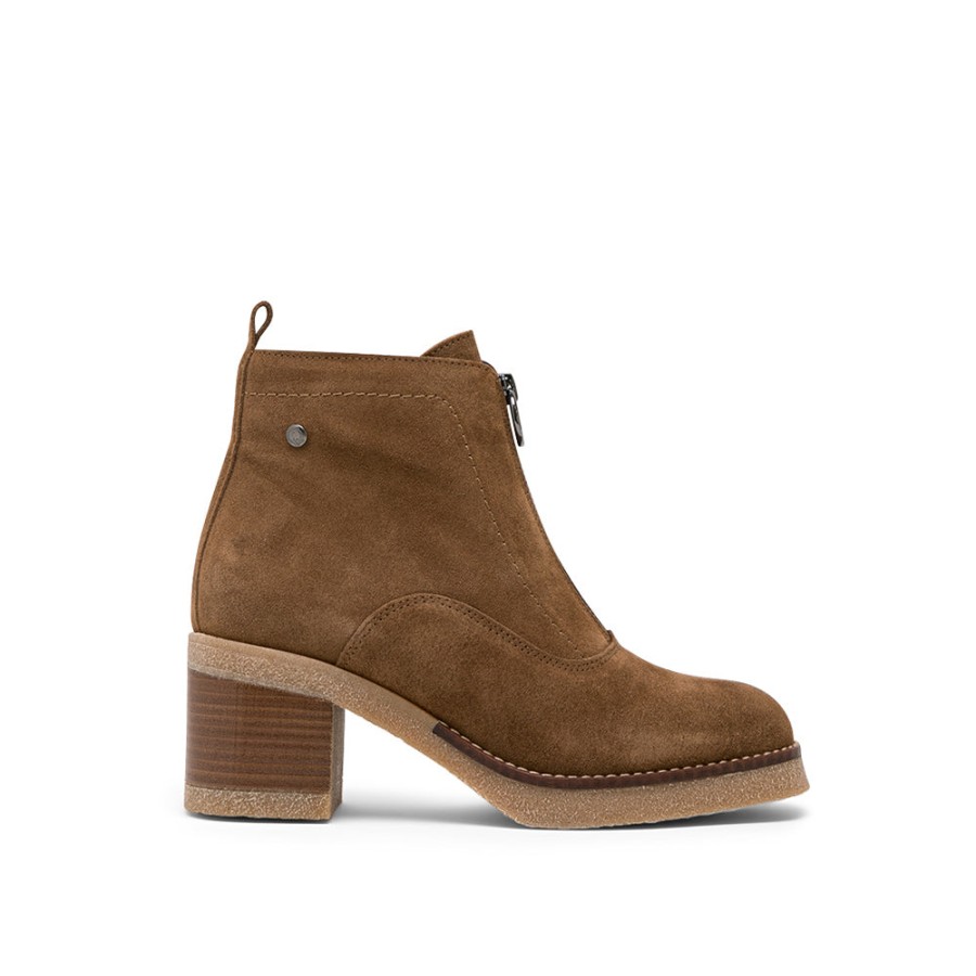 Ankle Boots MISWEAR | Brown Suede Ankle Boots With Front Zipper