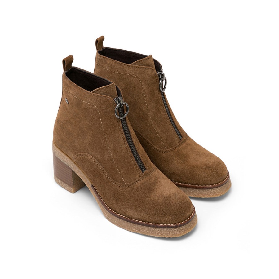 Ankle Boots MISWEAR | Brown Suede Ankle Boots With Front Zipper