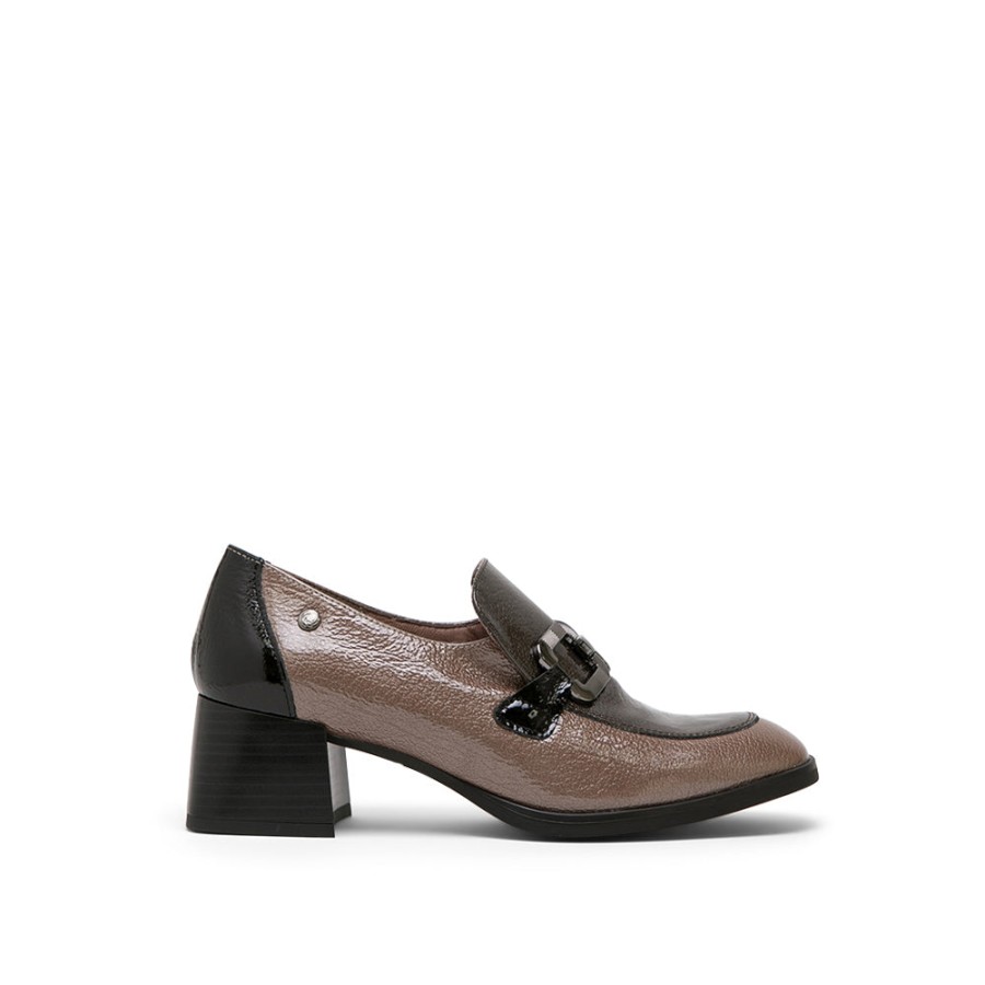 Heels MISWEAR | Colorblock Leather Low-Heel Loafers With Horsebit