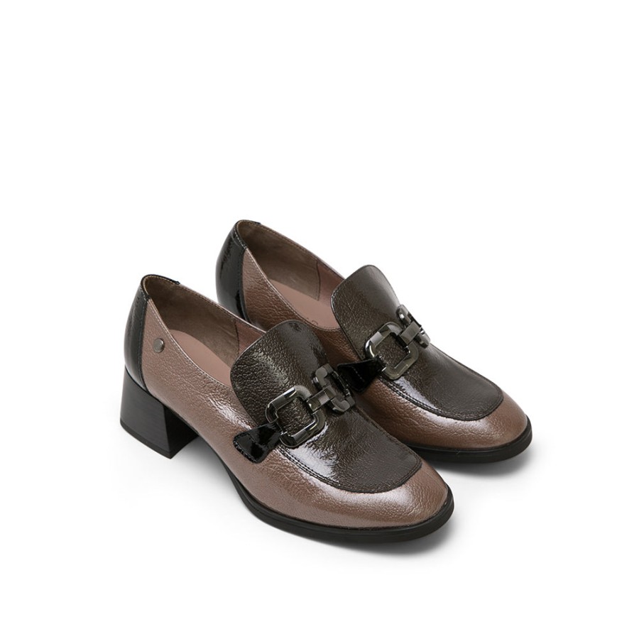 Heels MISWEAR | Colorblock Leather Low-Heel Loafers With Horsebit