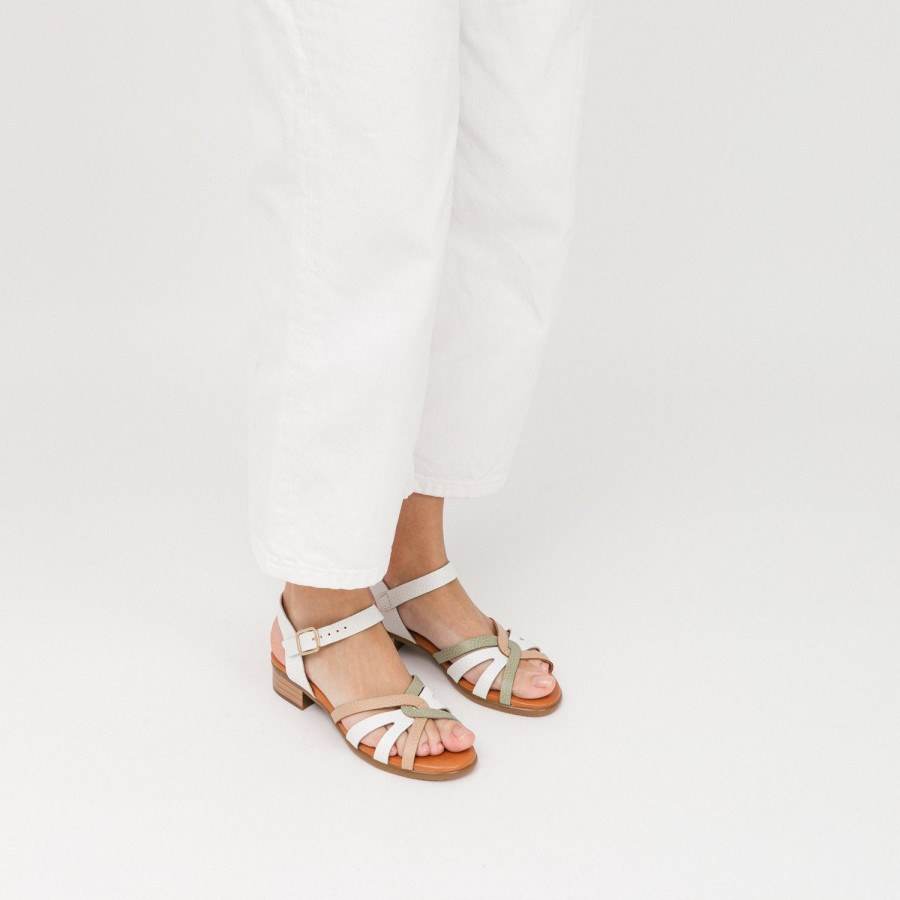 Sandals MISWEAR | White Leather Flat Sandals With Braided Strap