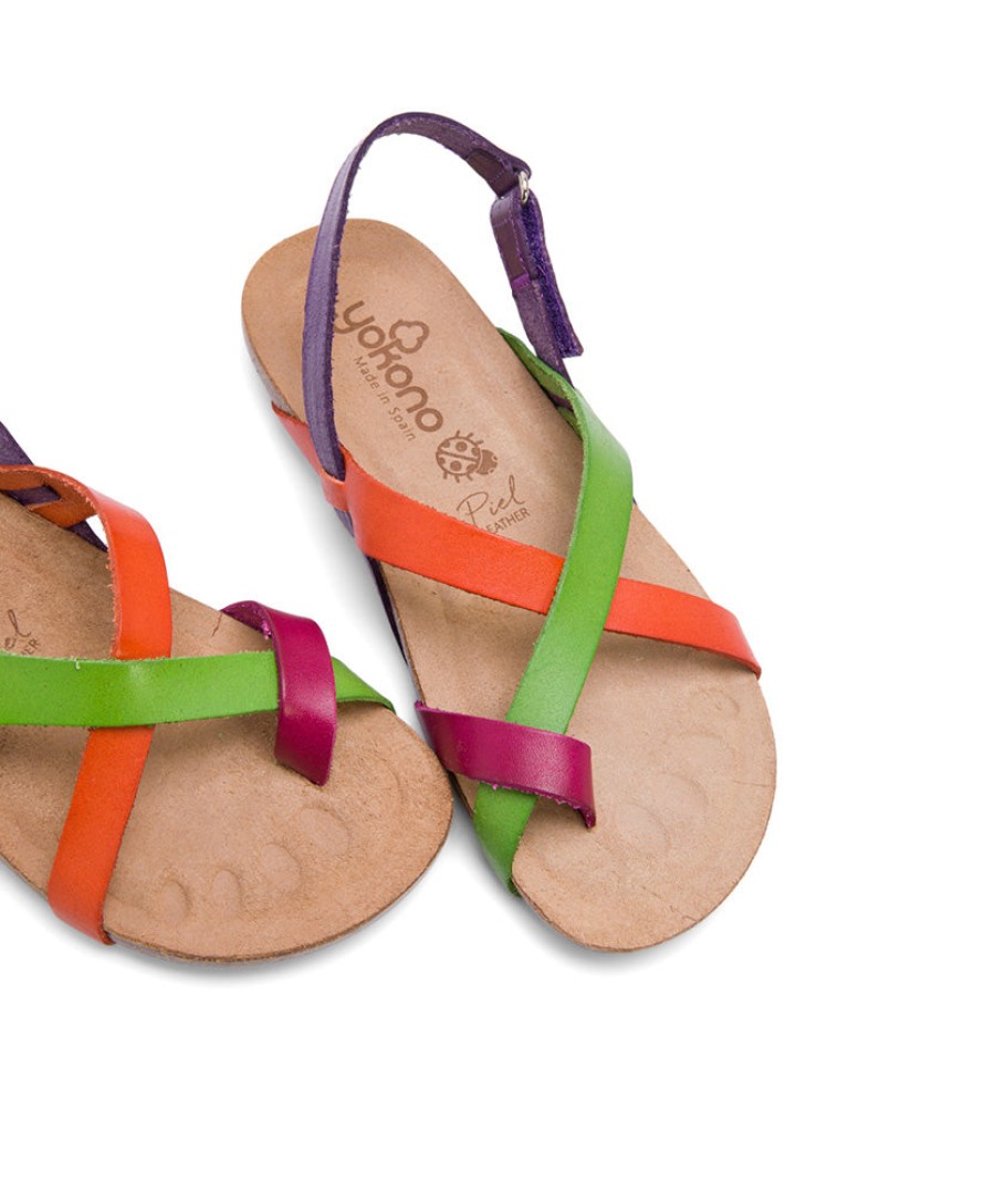 Sandals YOKONO | Multi-Color Leather Flat Sandals With Scratch Straps