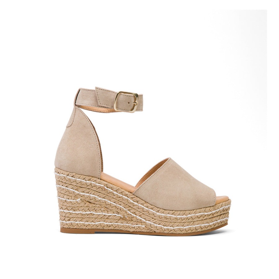 Sandals MISWEAR | Beige Leather Wedge Espadrilles With Buckle Up