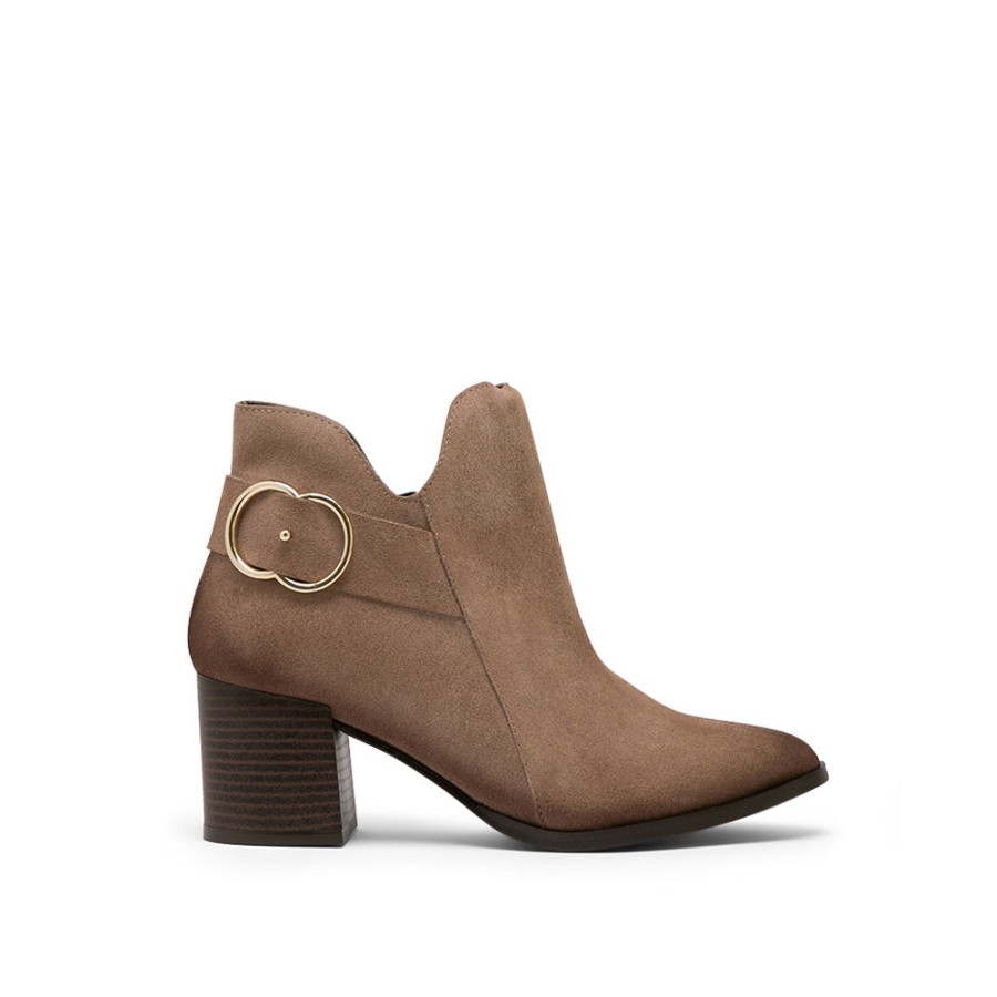 Ankle Boots MISWEAR | Light Brown Suede Ankle Boots With Side Buckle