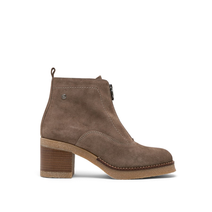 Ankle Boots MISWEAR | Light Brown Suede Ankle Boots With Front Zipper