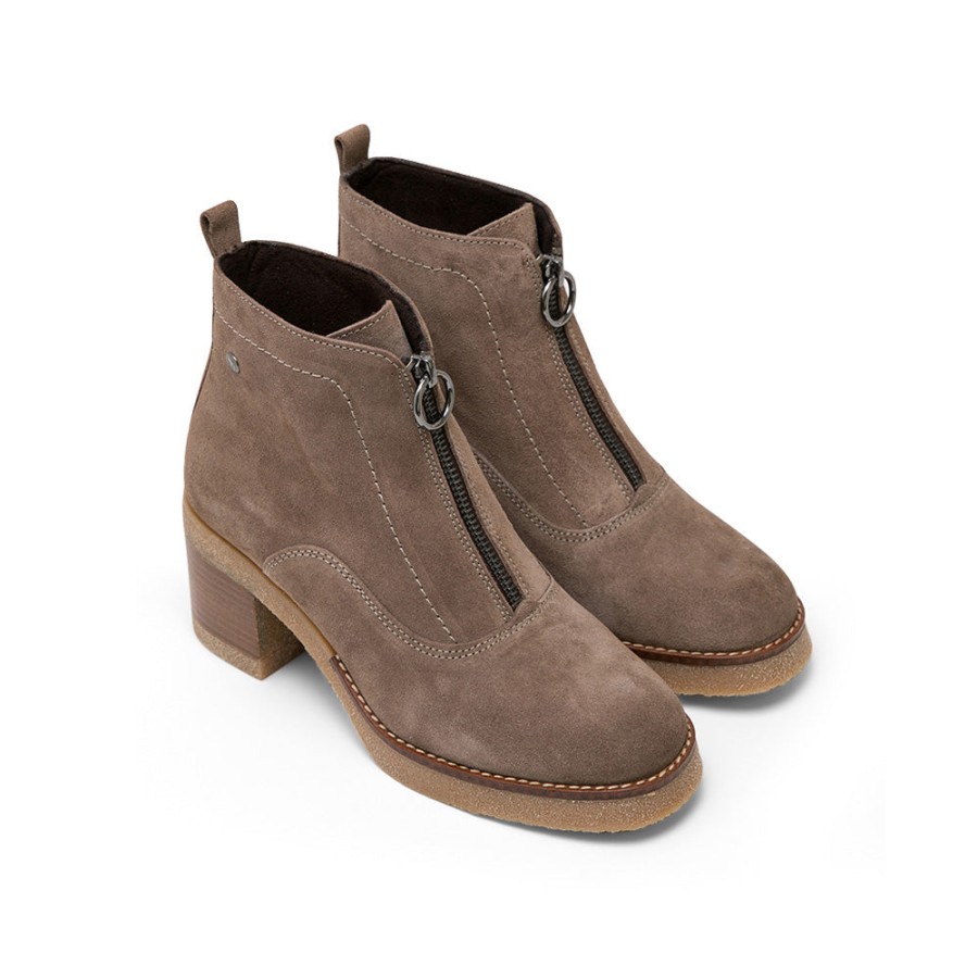 Ankle Boots MISWEAR | Light Brown Suede Ankle Boots With Front Zipper