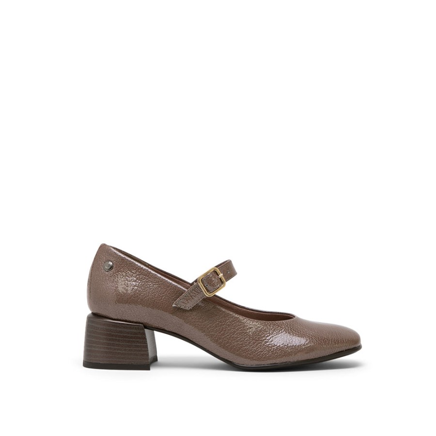 Heels MISWEAR | Light Brown Leather Mary Jane With Chunky Heel