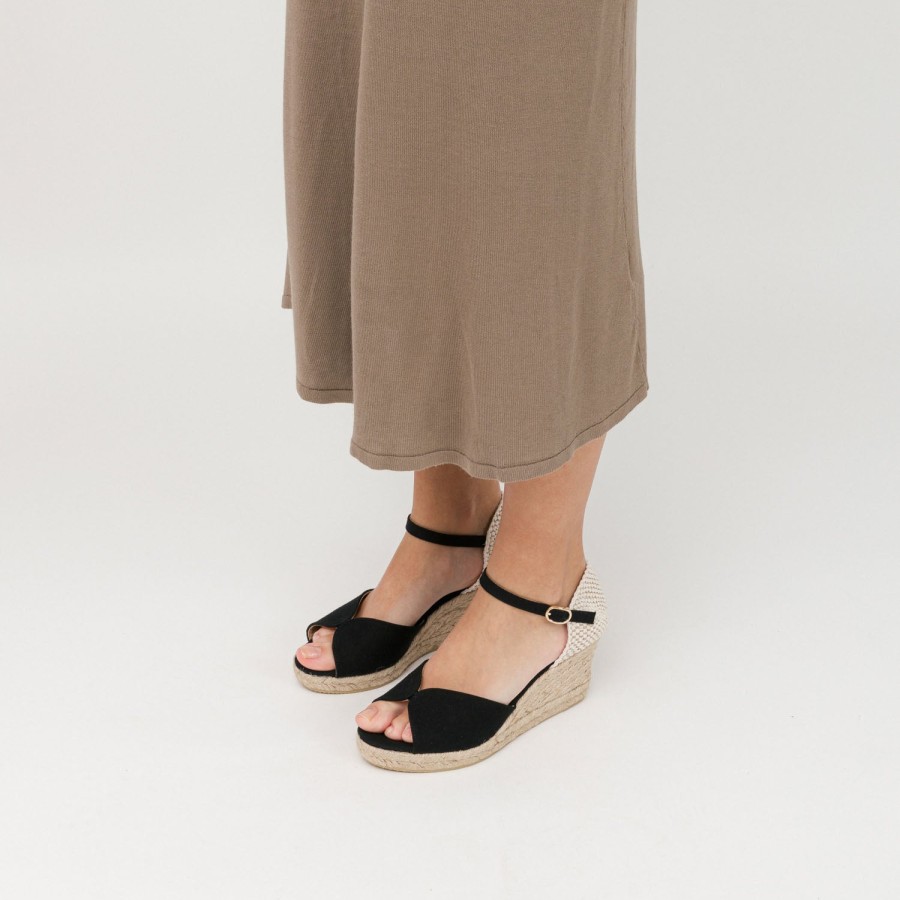 Sandals MISWEAR | Black Wedge Espadrilles With Peep Toe