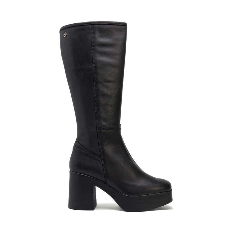 Boots PORRONET | Black Leather Knee-High High-Heel Boots