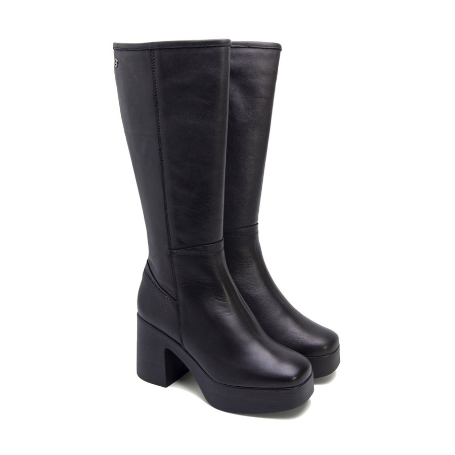 Boots PORRONET | Black Leather Knee-High High-Heel Boots