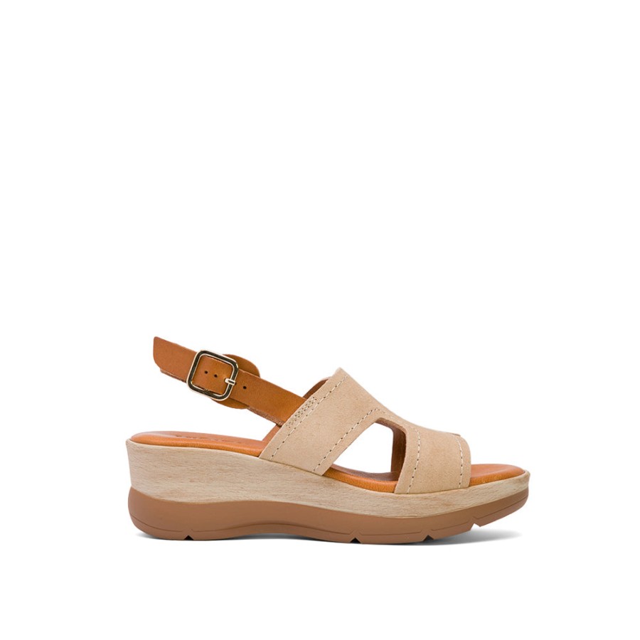 Sandals MISWEAR | Beige Leather Wedge With Stitch Detail