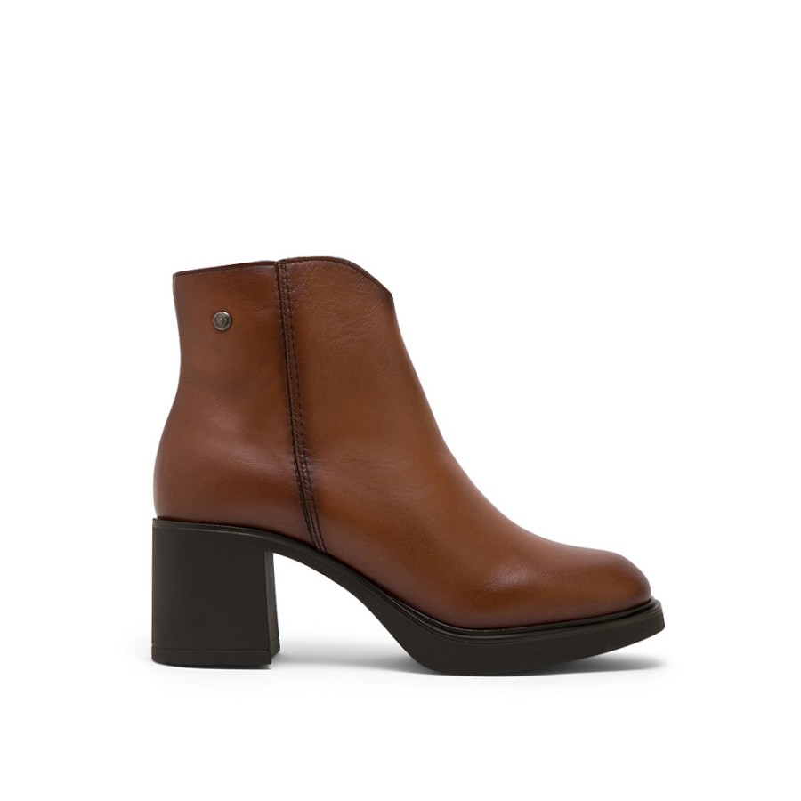 Ankle Boots MISWEAR | Brown Leather Ankle Boots With V-Cut