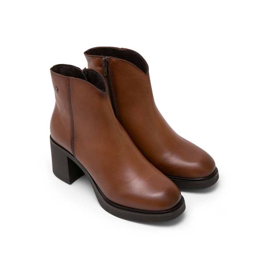 Ankle Boots MISWEAR | Brown Leather Ankle Boots With V-Cut