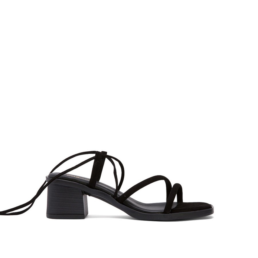 Heels MISWEAR | Black Leather Heeled Sandals With Lace-Up