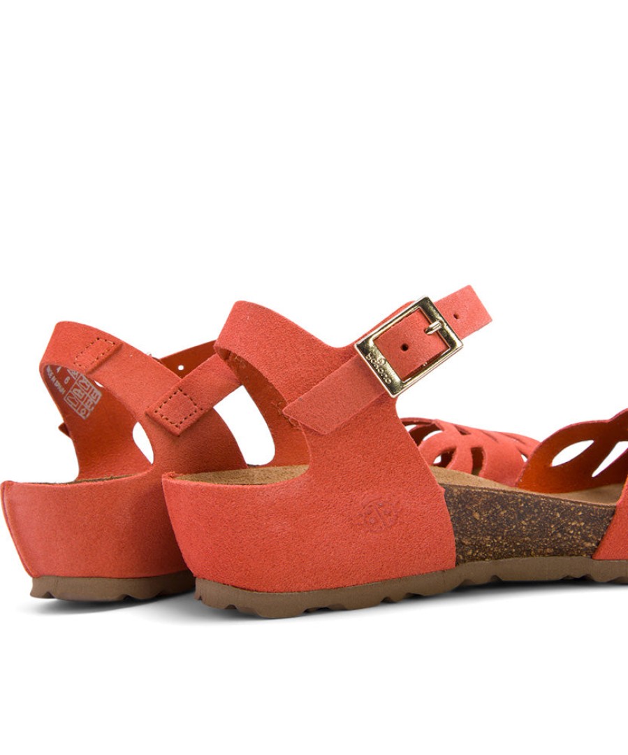 Sandals YOKONO | Coral Leather Flat Sandals With Peep Toe