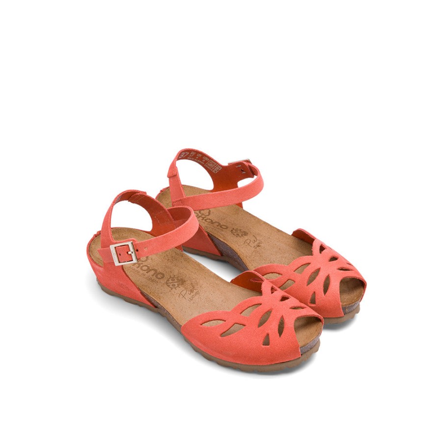 Sandals YOKONO | Coral Leather Flat Sandals With Peep Toe