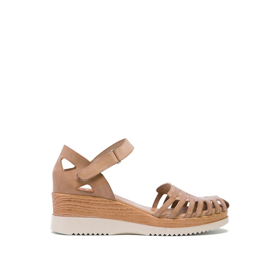 Sandals PORRONET | Beige Leather Wedge With Scratch Straps