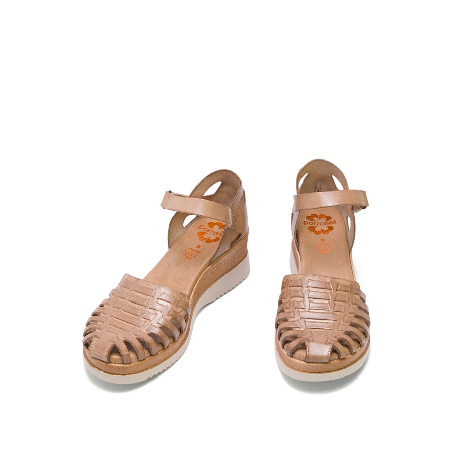 Sandals PORRONET | Beige Leather Wedge With Scratch Straps